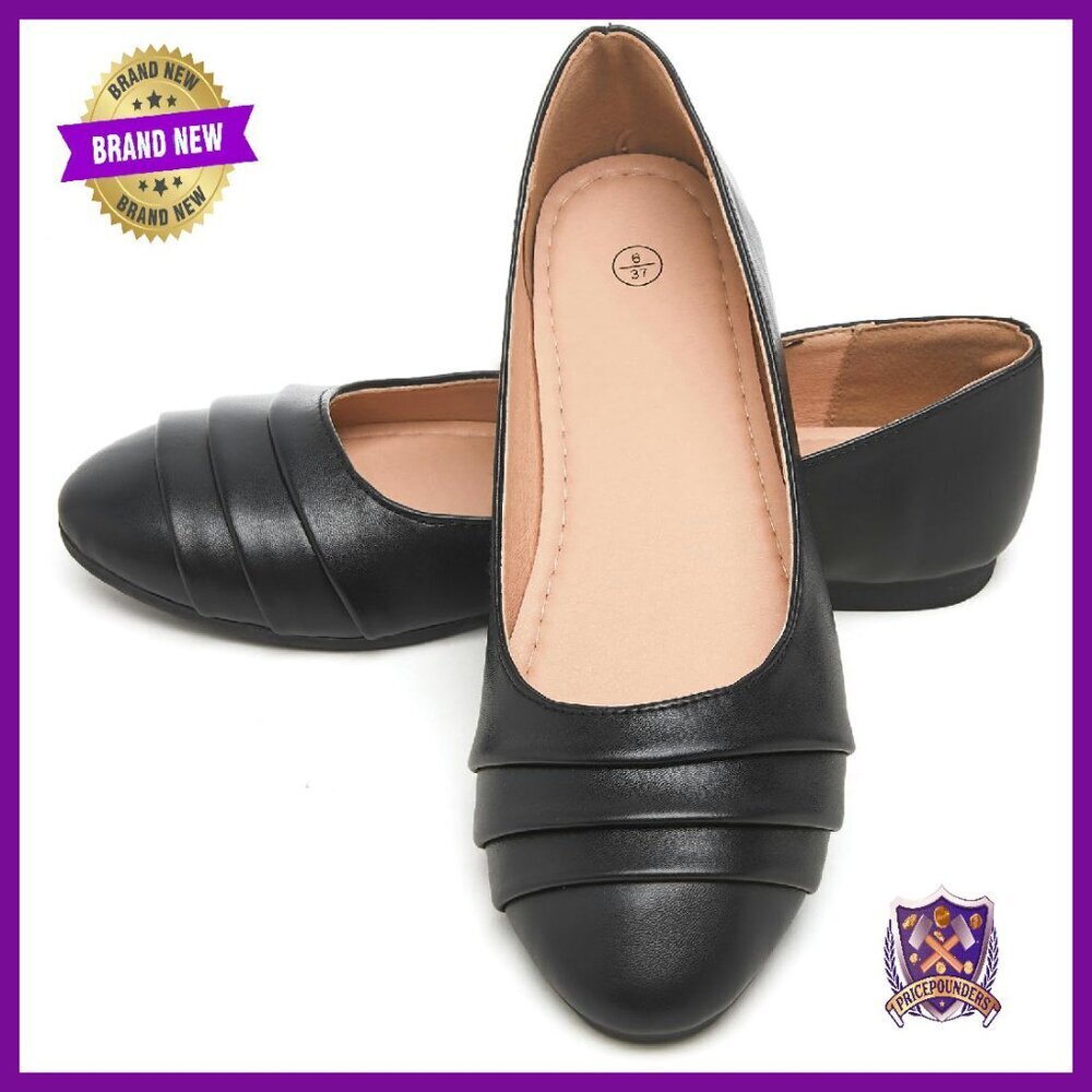 Women's Slip-On Ballet Flats Round Toe PU Leather Work Casual Shoes